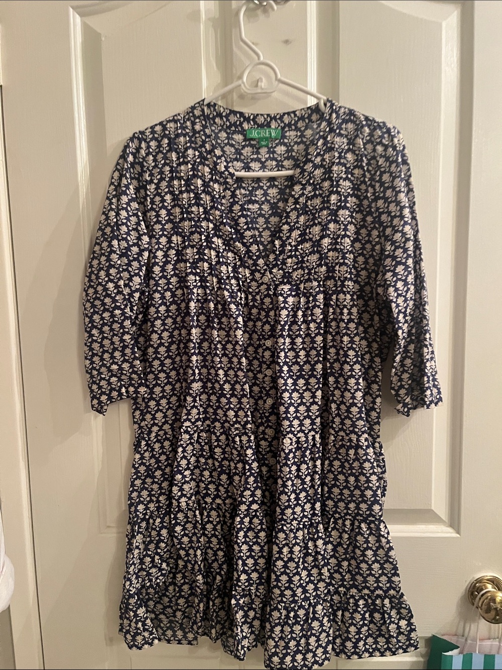 J. Crew Navy and White Floral Tiered Tunic Dress